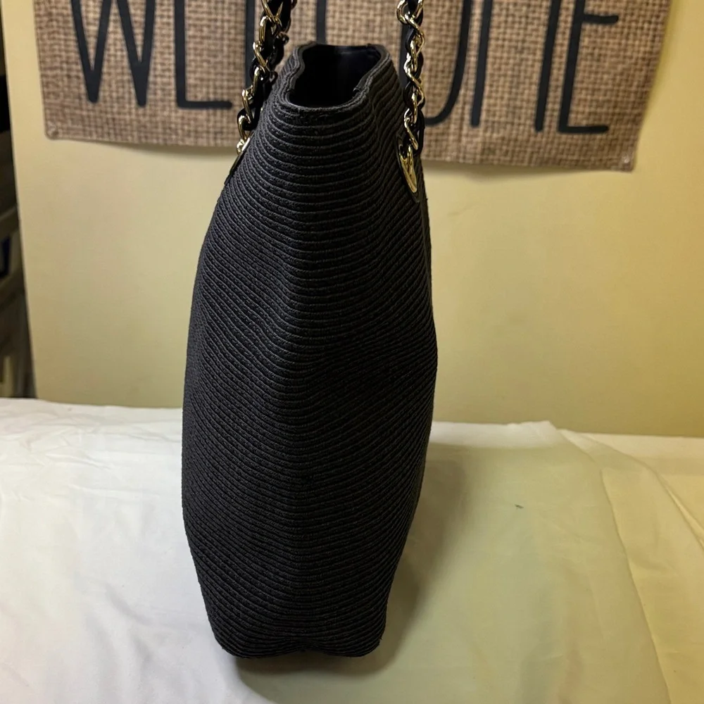 Talbots Black Woven Chain Strap‎ Tote Bag Gold Hardware